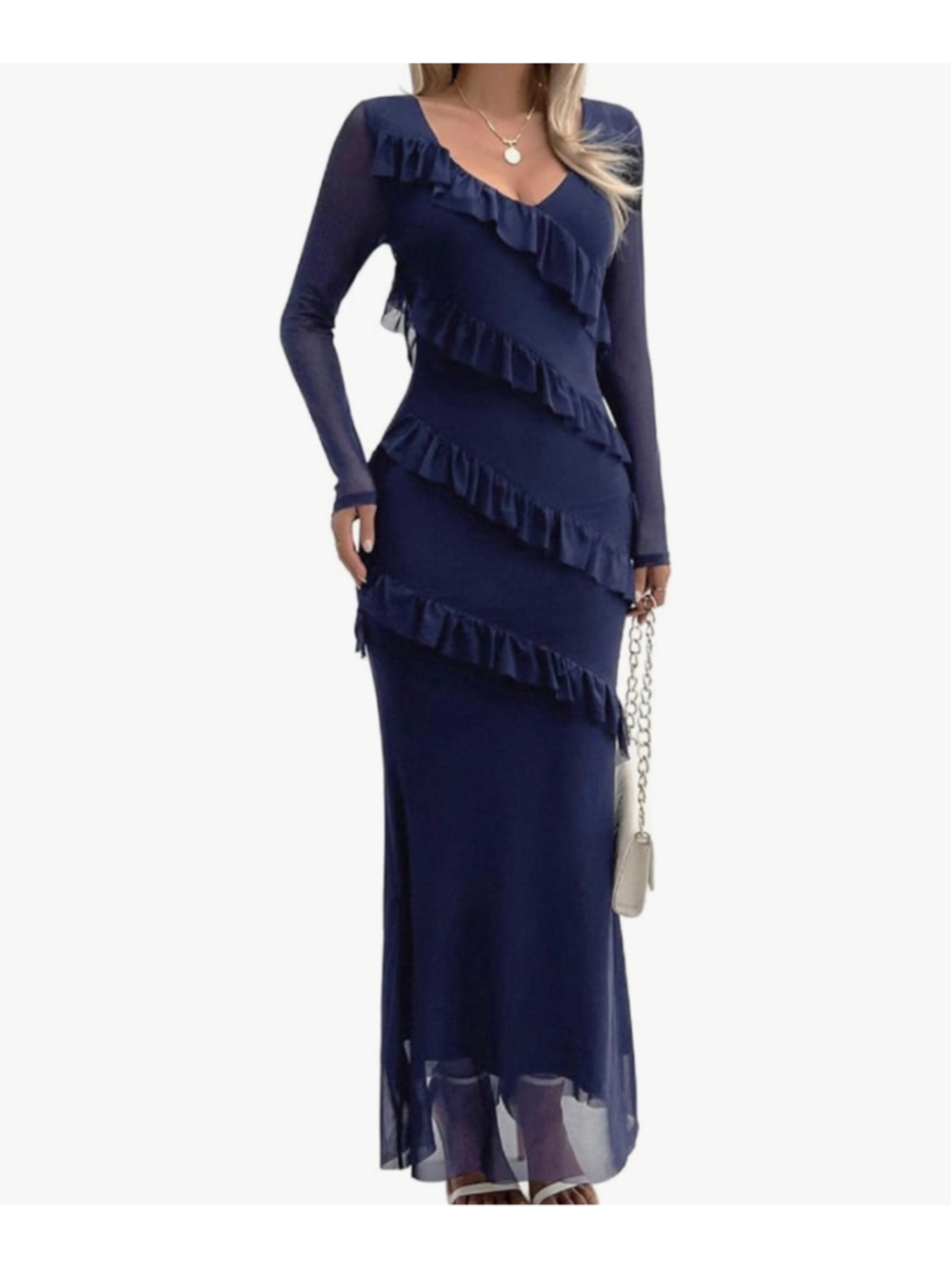 NEW Long Sleeve Mesh Bodycon Dress Wedding Guest Cocktail Maxi XL